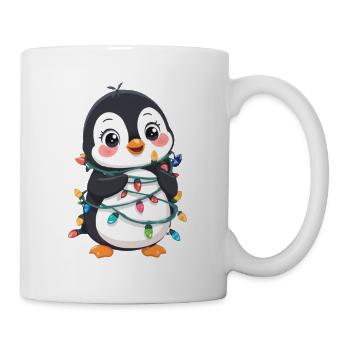 Pingouin mignon avec des guirlandes lumineuses de Noël - Mug blanc - blanc - Droite
