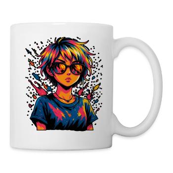 Artful color explosion with sunglasses - Mug - white - Right