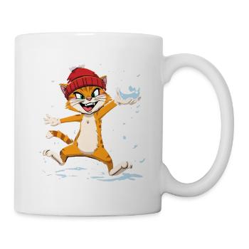 Humorous winter cat with snow globe - Mug - white - Right