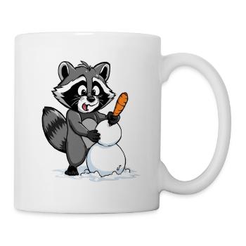 Cute raccoon with snowman - Mug - white - Right