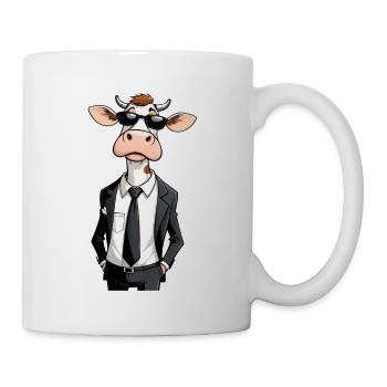 Stylischer Kuh-Charakter im schwarzen Anzug - Tasse - Weiß - Rechts