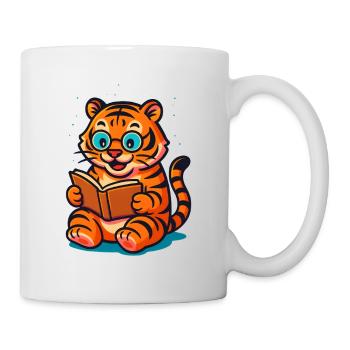 Verspielter Tiger mit Brille und Buch - Tasse - Weiß - Rechts