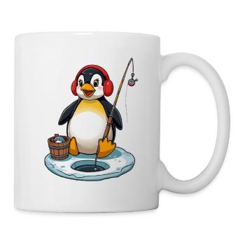 Eisfischer Pinguin mit Ohrenwärmer - Tasse - Weiß - Rechts