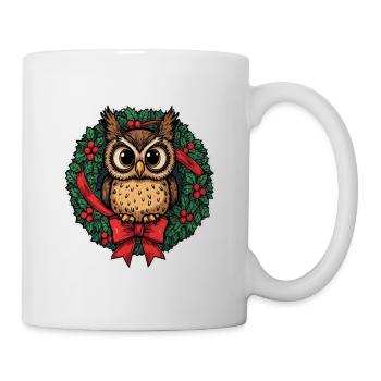 Eule im Weihnachtskranz - Tasse - Weiß - Rechts