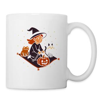 Vol de citrouille avec sorcière et chat - Mug blanc - blanc - Droite
