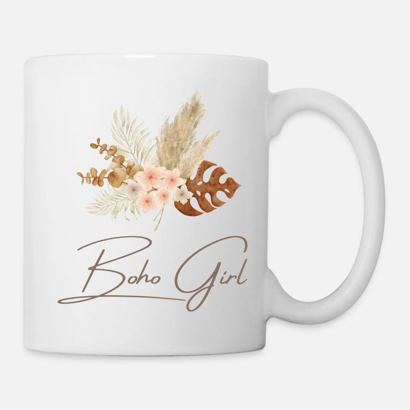 Boho Girl Floral Wreath - Mug - white