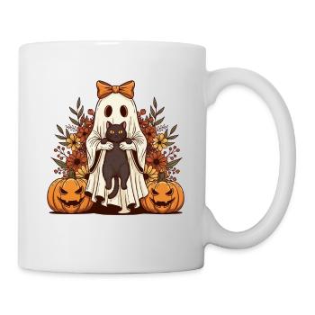 Ghost & Black Cat — Halloween Spooky Cat Lover - Mug blanc - blanc - Droite