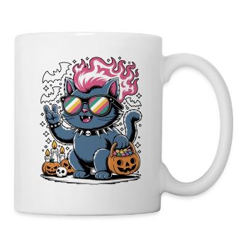 Katzenpunk Halloween mit Sonnenbrille - Tasse - Weiß - Rechts