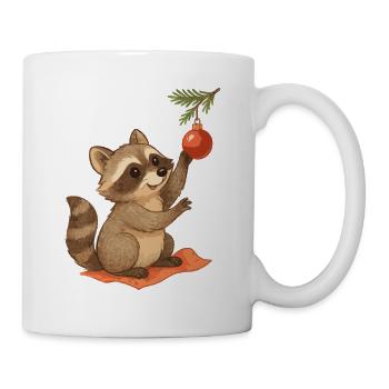 Weihnachts-Waschbär mit Christbaumkugel - Tasse - Weiß - Rechts