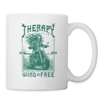 Therapie ist teuer Wind ist kostenlos Motorradfahrer - Tasse - Weiß - Rechts