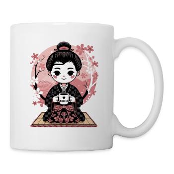 Coffee and cherry blossom harmony in kimono - Mug - white - Right