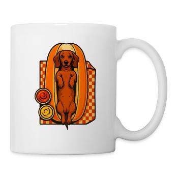 Dackel im Hotdog-Brötchen - Tasse - Weiß - Rechts