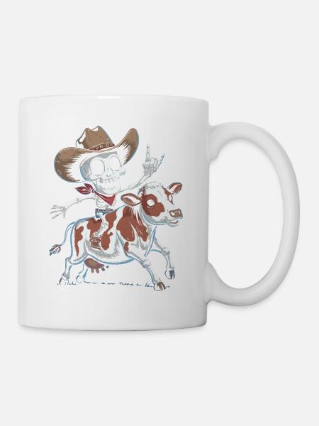 Skeleton cowboy rides calf - Mug - white