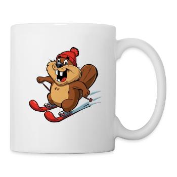 Winter Beaver Skier Cartoon - Mug - white - Right