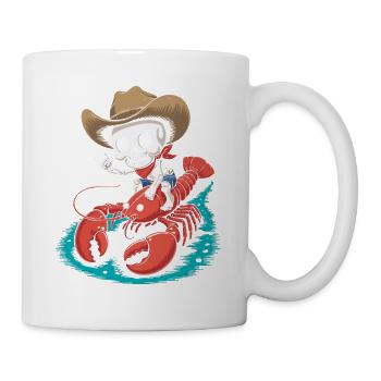 Skeleton cowboy rides lobster - Mug - white - Right