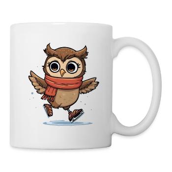 Wintereule mit rotem Schal auf Eis - Tasse - Weiß - Rechts