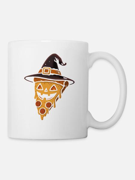 Kürbispizza mit Hexenhut - Tasse - Weiß