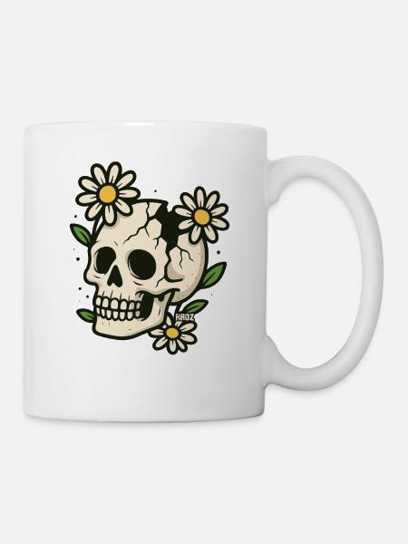 Schädel mit Blumenkranz - Tasse - Weiß