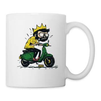 King on moped scooter scooter cartoon - Mug - white - Right