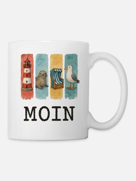 Moin Leuchtturm Robbe Strandkorb Möwe Küste - Tasse - Weiß