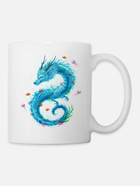 Wasserdrache mit Meeresbewohnern - Tasse - Weiß
