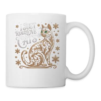 Ornamentale Katze Shirt für Tierfreunde - Tasse - Weiß - Rechts