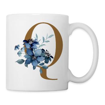 Florales Q – Goldener Buchstabe mit Blüten - Tasse - Weiß - Rechts