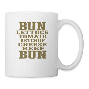 Delicious burgers with meat, tomato, cheese, ketchup - Mug - white - Right