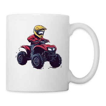 ATV Fahrer Cartoon im Gelbhelm - Tasse - Weiß - Rechts