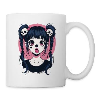 Kawaii Skull Haar Zöpfe Gothic Mädchen - Tasse - Weiß - Rechts