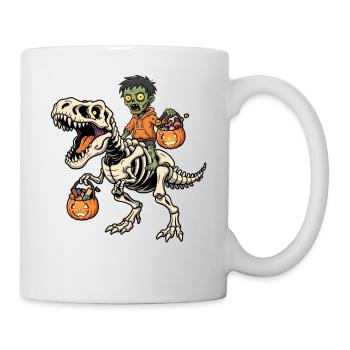 Zombie Riding Skeleton T-Rex Halloween Dinosaur - Mug - white - Right