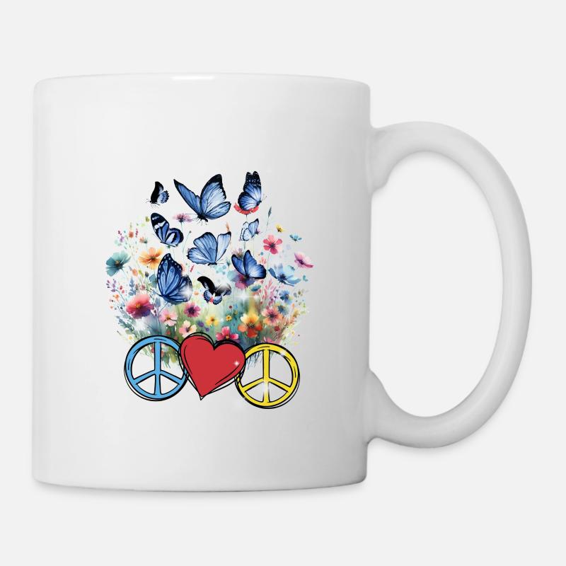 Peace Peacesymbol Herz Blumen - Tasse - Weiß