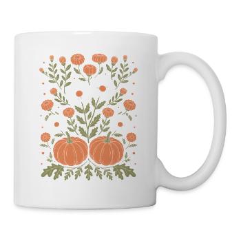 Herbstliche Blumen Und Kürbisse Illustration - Tasse - Weiß - Rechts