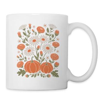 Autumnal Flowers And Pumpkins Illustration - Mug - white - Right