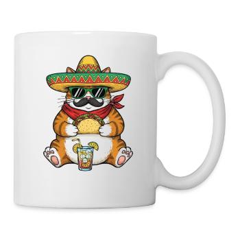 Chat mangeant des tacos Mignon Drôle Fiesta - Mug blanc - blanc - Droite