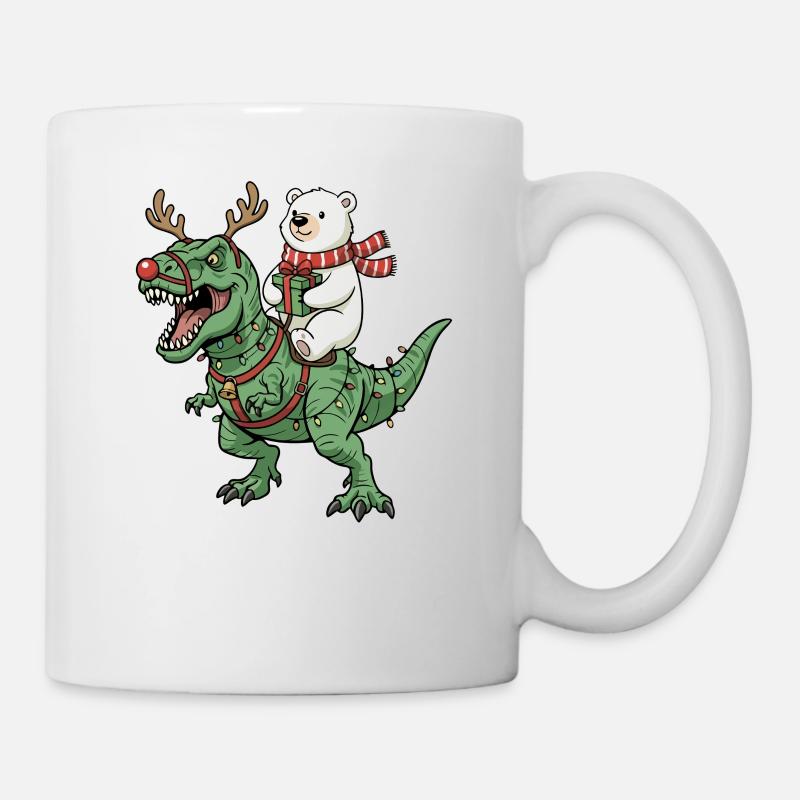 Eisbär reitet T-Rex Lustiger Weihnachtsdinosaurier - Tasse - Weiß