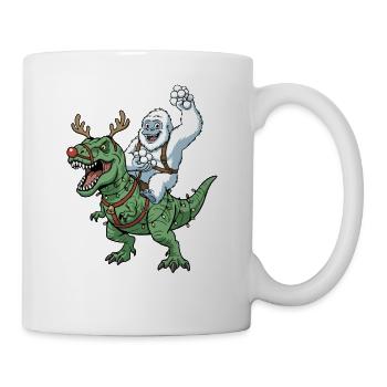 Yeti chevauche T-Rex dinosaure de Noël drôle - Mug blanc - blanc - Droite