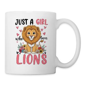 Mädchenlöwe Cartoon mit Blumenherz - Tasse - Weiß - Rechts