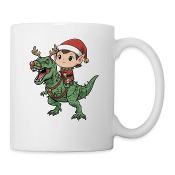 Jeune elfe chevauche T-Rex dinosaure de Noël drôle - Mug blanc - blanc - Droite