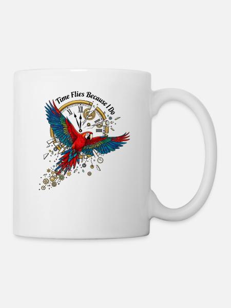 Zeitparrot im Steampunk-Stil - Tasse - Weiß