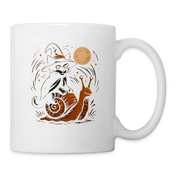 Mondlichtkatze auf Schnecke - Tasse - Weiß - Rechts