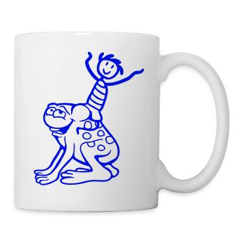 2 Freunde Frosch Junge Reiten Team Kröte Lustig - Tasse - Weiß - Rechts