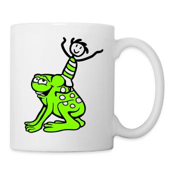 2 Freunde Frosch Junge Reiten Team Kröte Lustig - Tasse - Weiß - Rechts