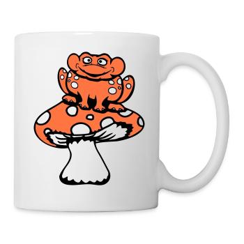 Frosch SItzt Pilz Süß Wald Waldfrosch Lächelt Cool - Tasse - Weiß - Rechts