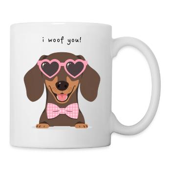 Dackel I Woof You Valentinstag Design - Tasse - Weiß - Rechts