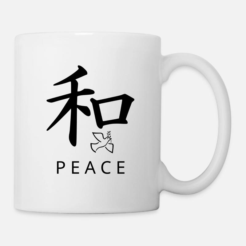 Kanji PEACE (和) avec colombe | Propre Minimal - Mug blanc - blanc
