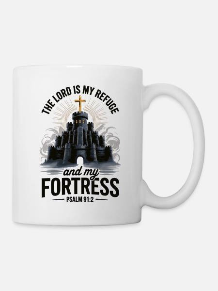 Glaubens T-Shirt mit Burg, Kreuz und Bibelvers - Tasse - Weiß