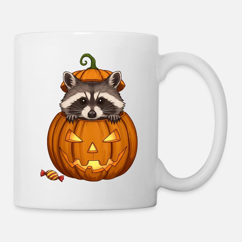 Waschbär lugt aus einer Kürbislaterne - Tasse - Weiß