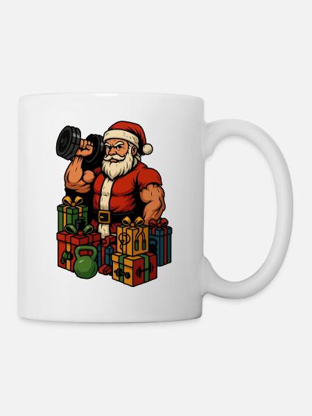 Fitness Santa mit Geschenken - Tasse - Weiß