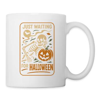 Just Waiting For Halloween Skeleton Pumpkin - Mug - white - Right